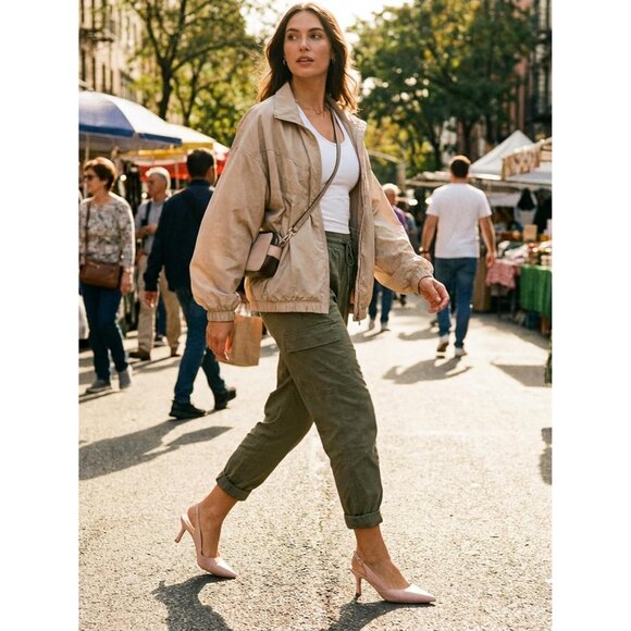 Women's Light Pink Faux Leather Pointed Toe Slingback Stylish Buckle Pump Shoes - Picture 3 of 6